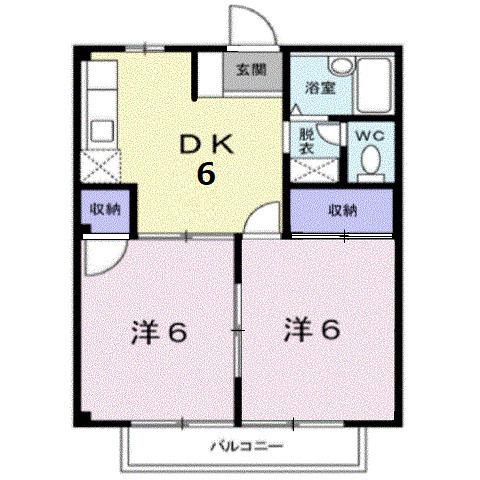 シティハイツ下河内B(2DK/2階)の間取り写真