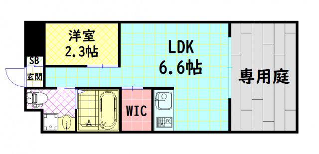 アイボリーポワント難波ウエスト(1LDK/1階)の間取り写真
