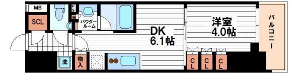 ザ・パークハビオ谷町六丁目クロス(1DK/9階)の間取り写真