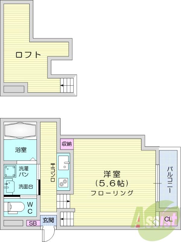 UNリヴィエール高松(1K/1階)の間取り写真