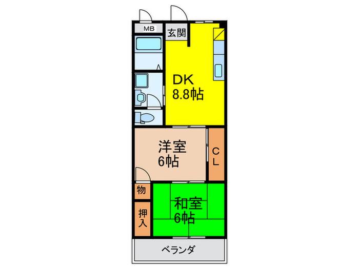 ライフイン宝塚II(2DK/1階)の間取り写真