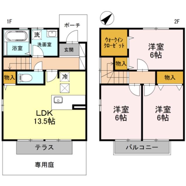 ロッシェ・コート C棟(3LDK/2階)の間取り写真