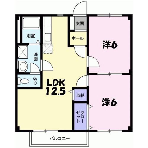 コンフォート美輪(2LDK/1階)の間取り写真