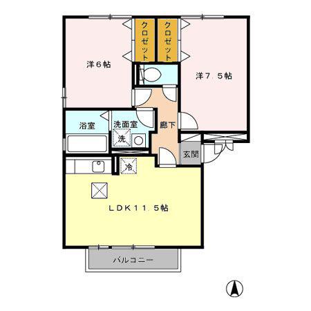 パルムドール(2LDK/1階)の間取り写真