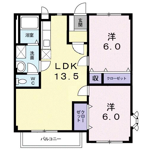 ファミーユ熊ノ前B(2LDK/2階)の間取り写真