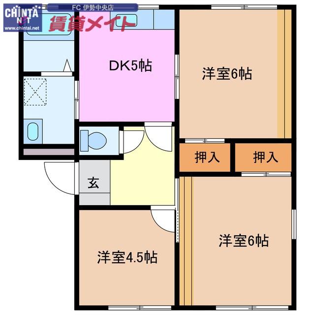 ブリッジハウス(3DK/1階)の間取り写真