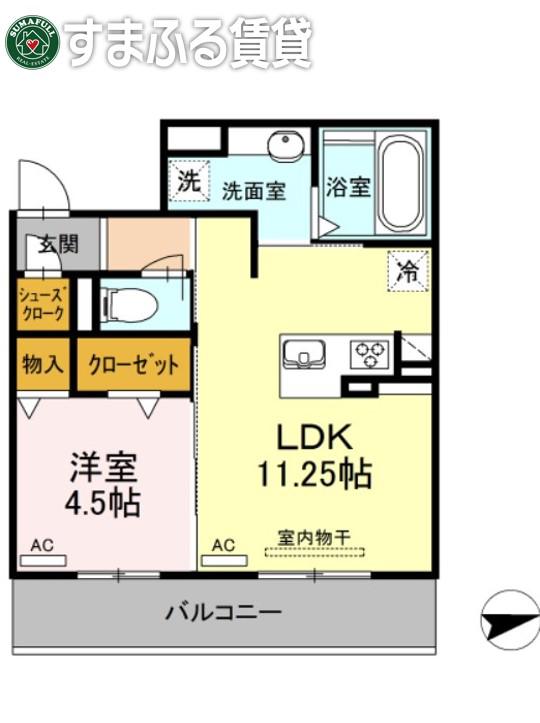 D-ROOM 十王(1LDK/3階)の間取り写真