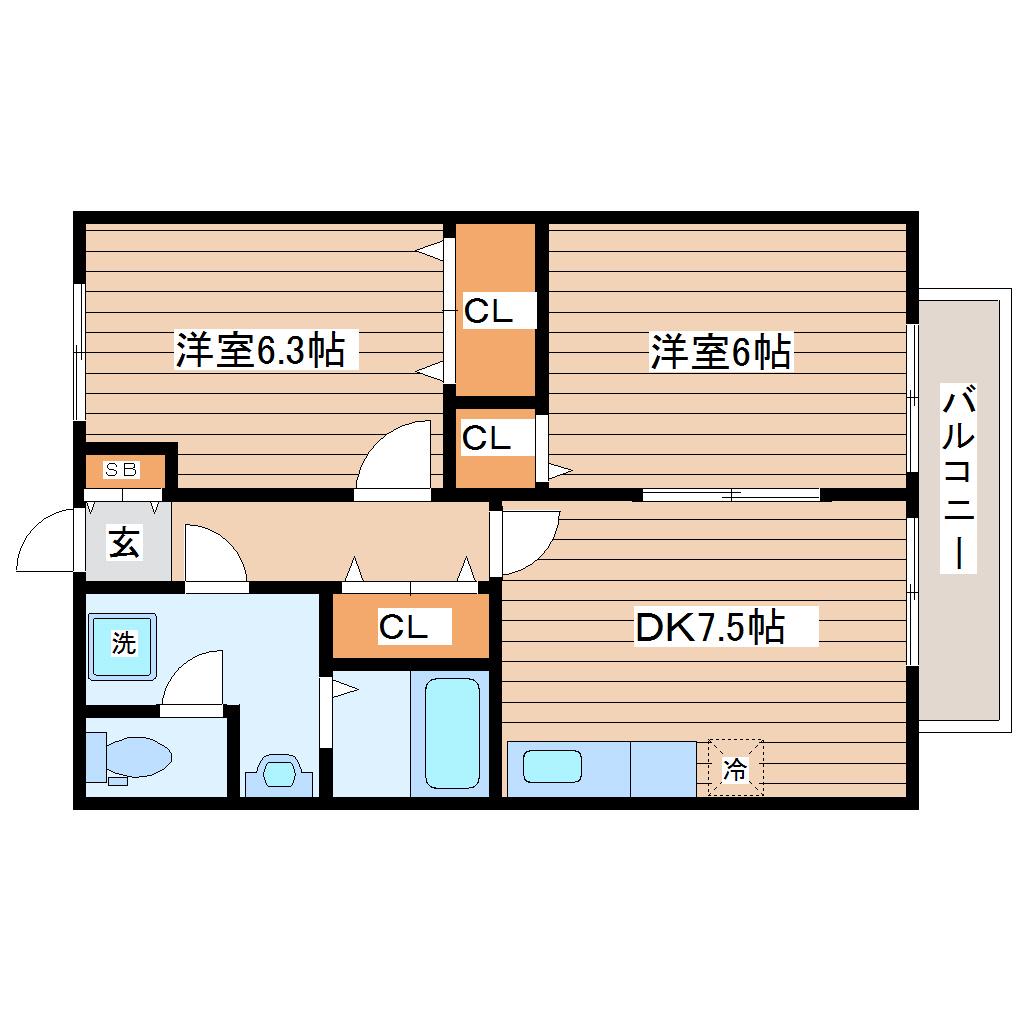 ルミエール砂押(2DK/2階)の間取り写真