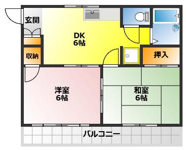 ホープガーデン(2DK/1階)の間取り写真