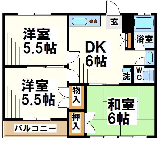 第二モトキハイツ(3DK/2階)の間取り写真