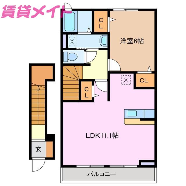 ドゥメゾンB(1LDK/2階)の間取り写真