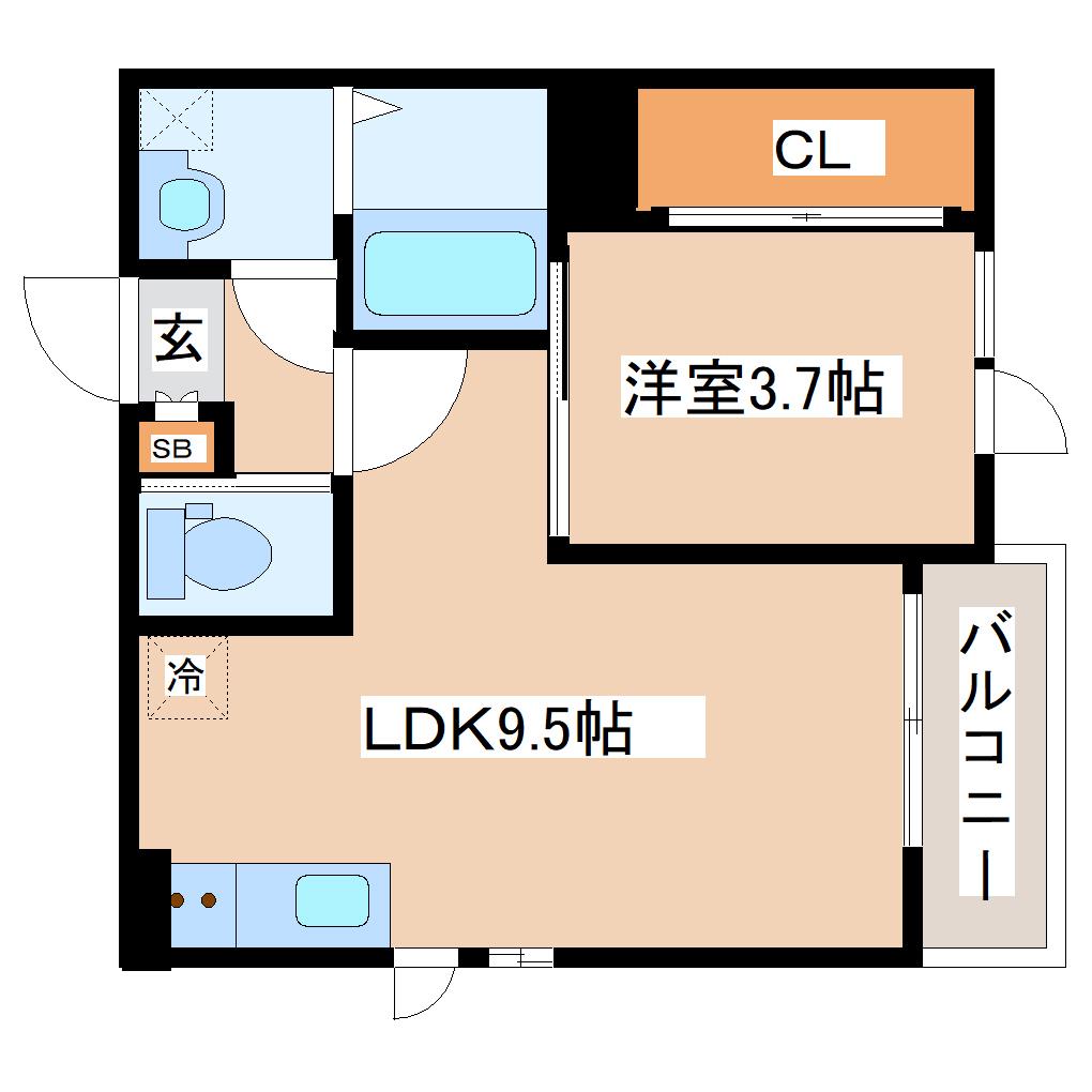 グロウランス薬師堂(1LDK/1階)の間取り写真
