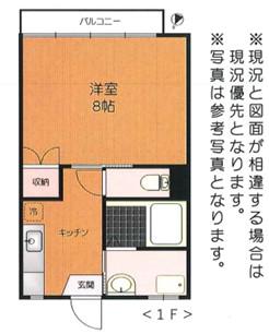 フラットN(1K/1階)の間取り写真