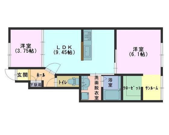 ＪＲ七尾線 横山駅(石川) 徒歩18分 2階建 築11年(2LDK/1階)の間取り写真