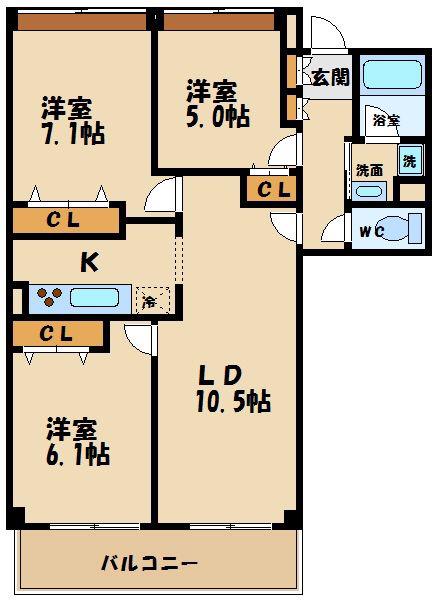 アーバンフラッツつつじヶ丘(3LDK/2階)の間取り写真