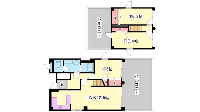 リブレ北新在家(3LDK/4階)の間取り写真
