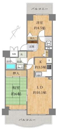 高取台ロイヤルマンション(2LDK/9階)の間取り写真