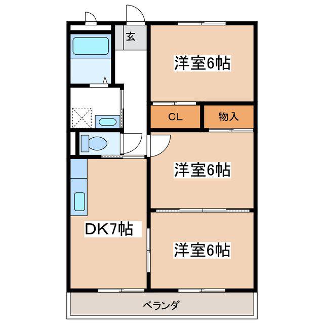 ワイエスハイツ東(3DK/1階)の間取り写真