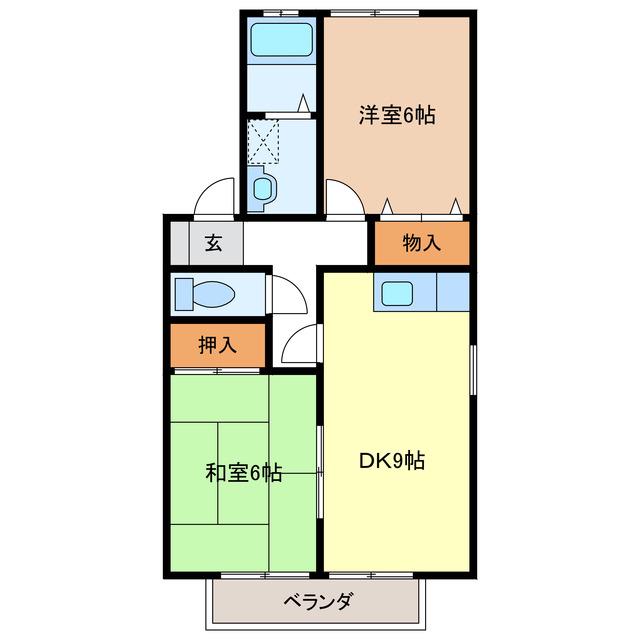 グリーンハイツジニア A(2LDK/2階)の間取り写真