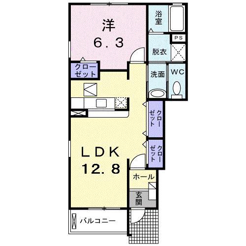 クラール曽比(1LDK/1階)の間取り写真