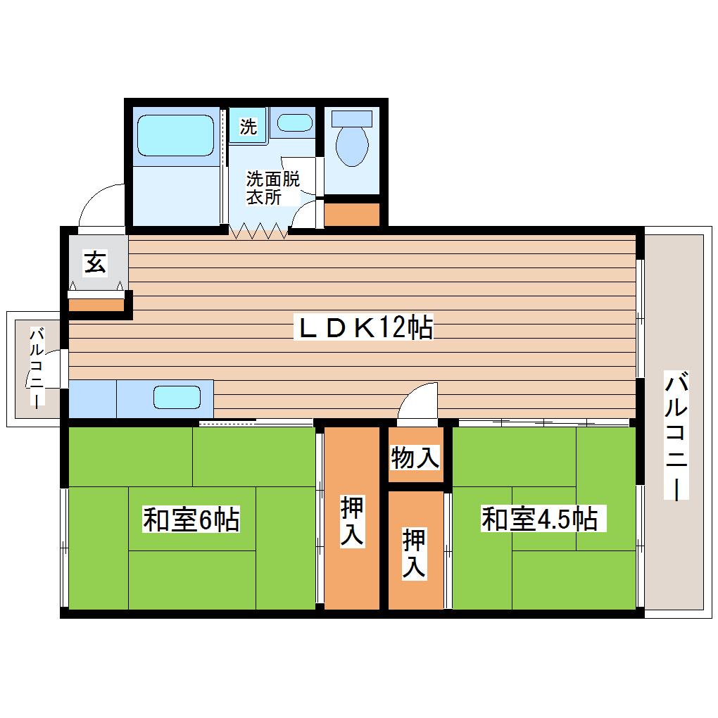 ハイネス長町(2LDK/4階)の間取り写真