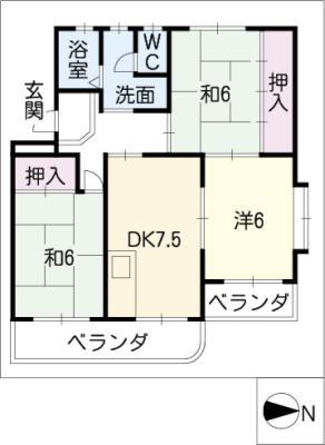 セントラルシティ一宮(3DK/2階)の間取り写真