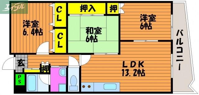 グランフォート(3LDK/3階)の間取り写真
