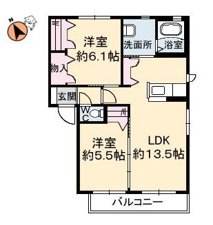 クラヴィエ南昭和 D棟(2LDK/1階)の間取り写真