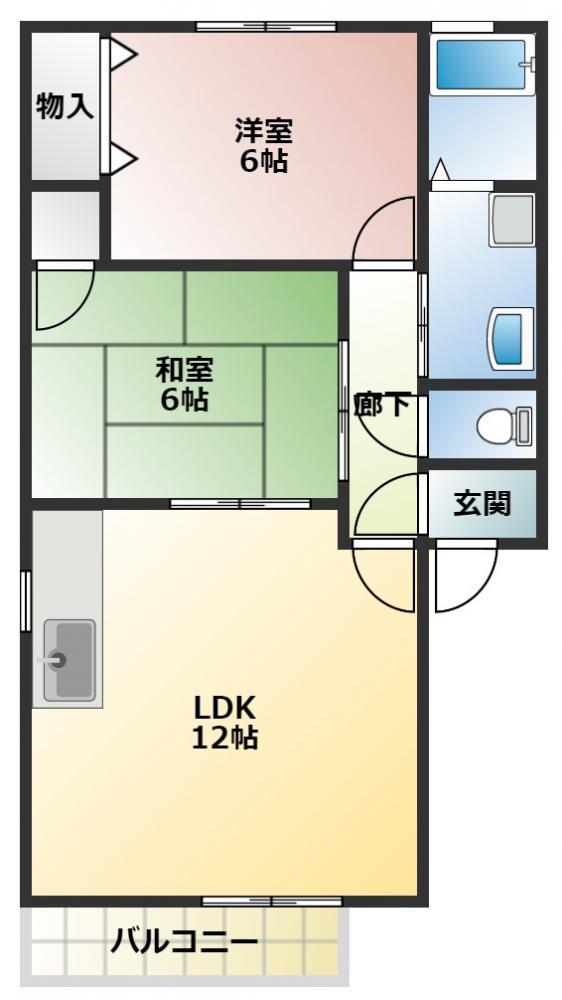 グリーンステージ東橋良 A(2LDK/2階)の間取り写真