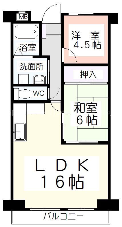 ふじブルーム(2LDK/4階)の間取り写真