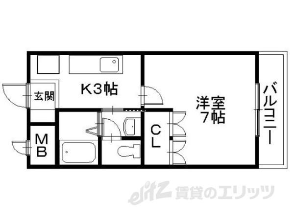 アシューレ・H(1K/2階)の間取り写真