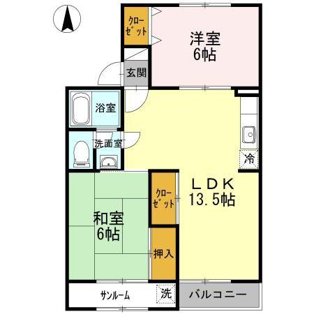 グリーンセトルD(2LDK/2階)の間取り写真