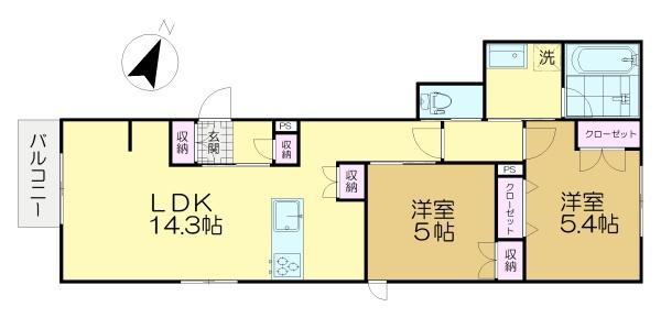 グランデュオ明大前(2LDK/1階)の間取り写真