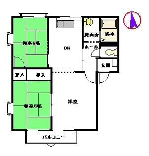 ヒルサイド美しヶ丘 A棟(2LDK/2階)の間取り写真