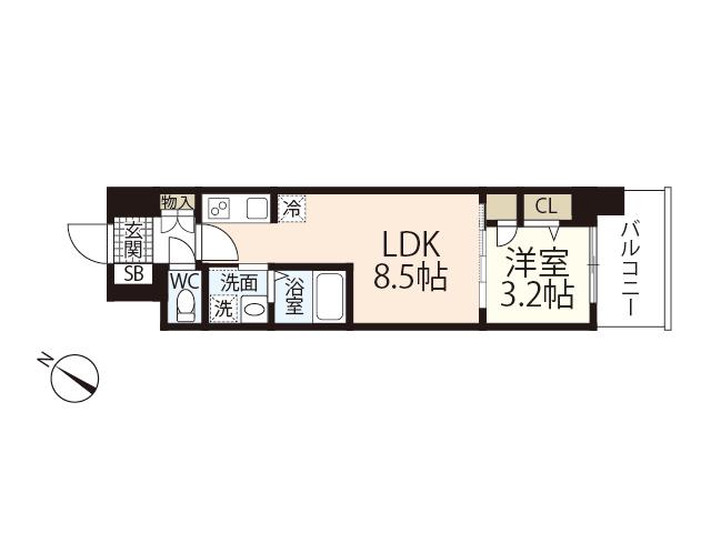 S-RESIDENCE東千田公園ALESIA(1LDK/11階)の間取り写真