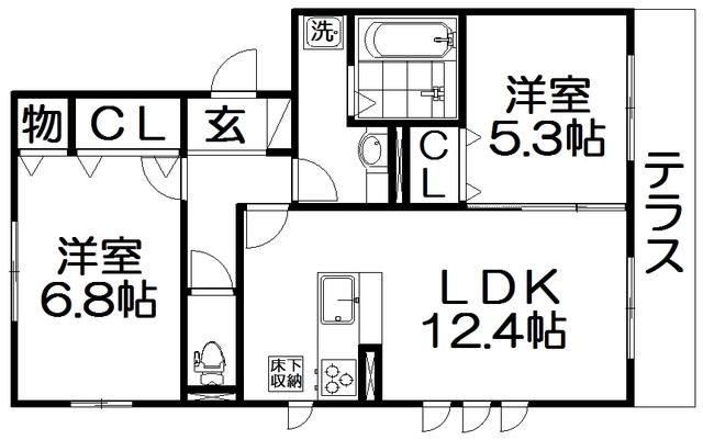 エストジャルダンII(2LDK/1階)の間取り写真