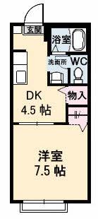 アンジュウデヤA棟(1DK/1階)の間取り写真