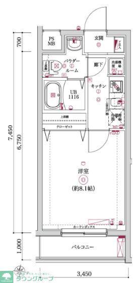 レンティーヴァ綾瀬(1K/4階)の間取り写真
