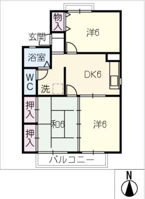 ルンピニーマルタカ 北棟(3DK/2階)の間取り写真