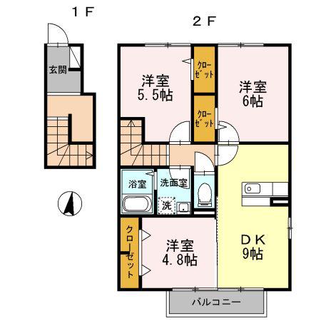 トロワーズ湘南I(3DK/2階)の間取り写真