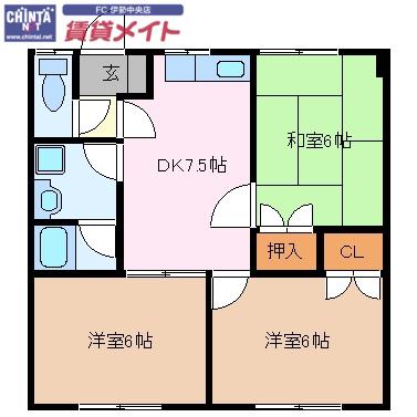 ウィンドコート明野(3DK/1階)の間取り写真