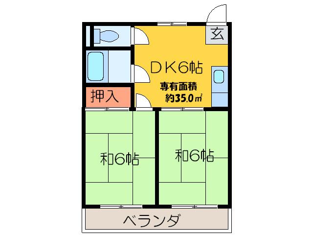 ピースハイツ長堂(2DK/2階)の間取り写真