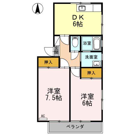 清水ハイムE(2DK/2階)の間取り写真