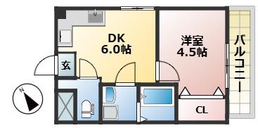 新狭山オーキコーポラス(1DK/1階)の間取り写真