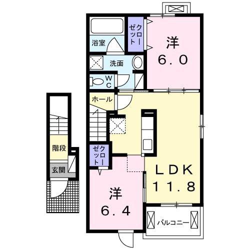スイート レイ(2LDK/2階)の間取り写真