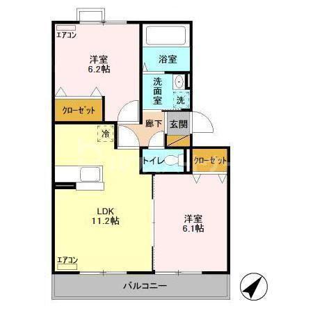 カシータIII(2LDK/1階)の間取り写真
