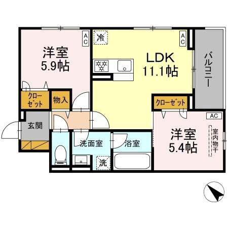 D-LUPINUS(2LDK/3階)の間取り写真