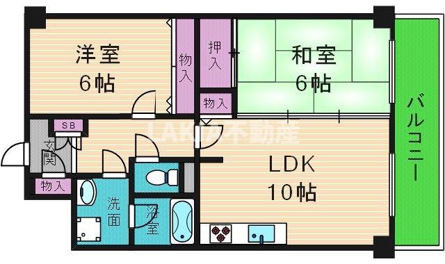 ホワイトマーブル(2LDK/2階)の間取り写真