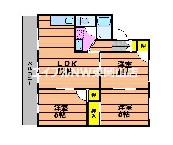 コーポアルザス D(3LDK/1階)の間取り写真