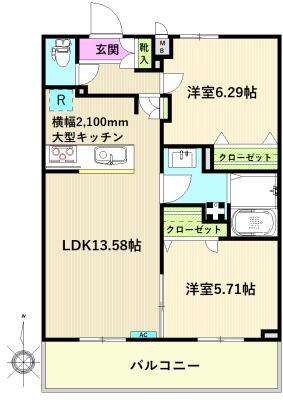 グランレーヴ(2LDK/7階)の間取り写真